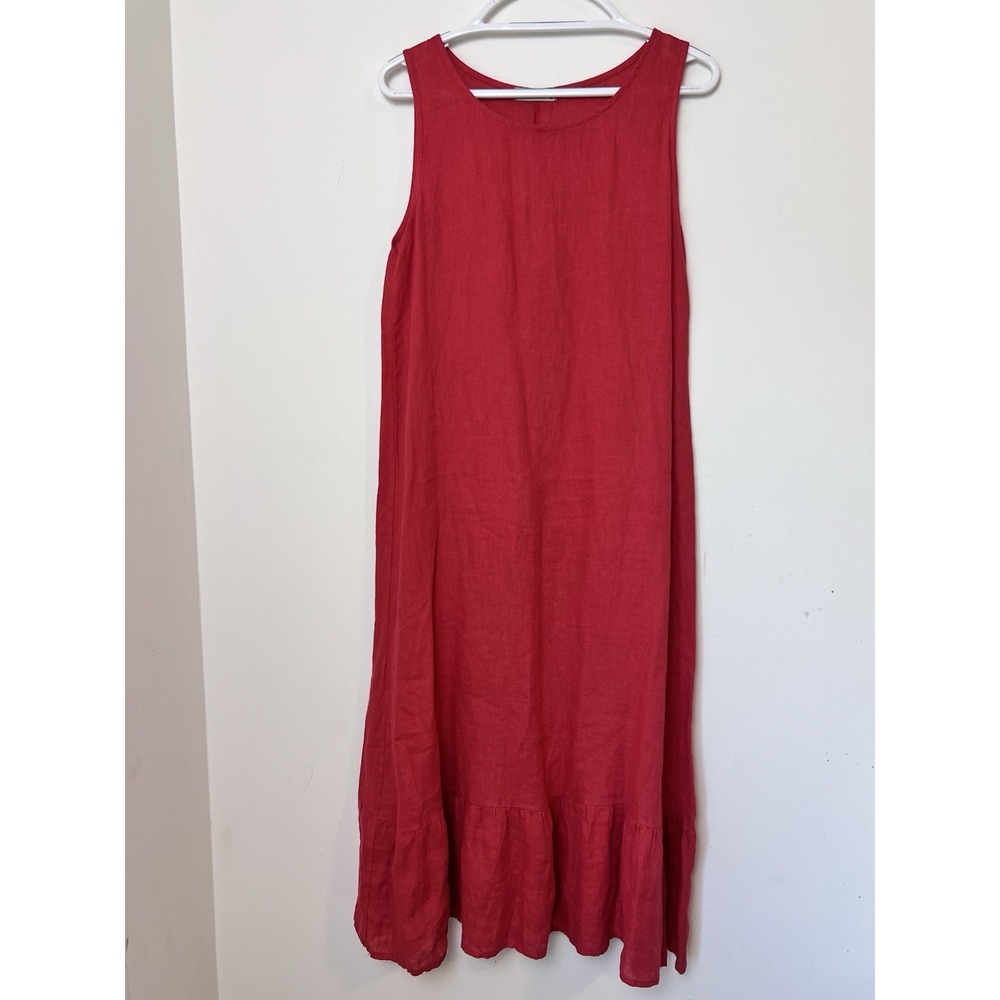 Terzo Millennio‎ Made in Italy Red Linen Sleeveless Maxi Dress Sz S Lagenlook